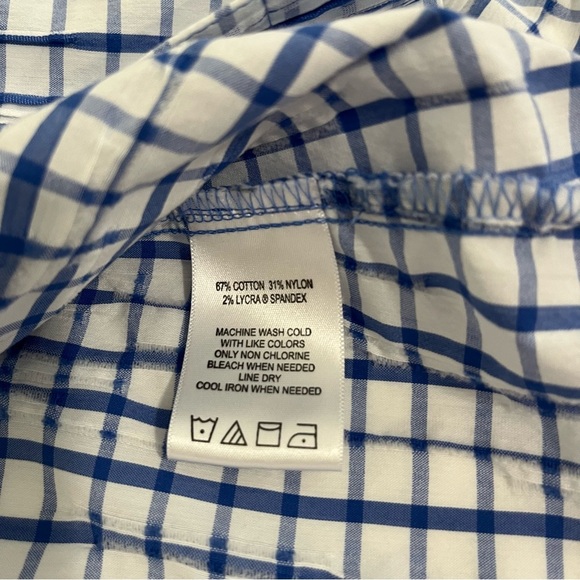 Foxcroft White Blue Check Button Shirt - Picture 10 of 13